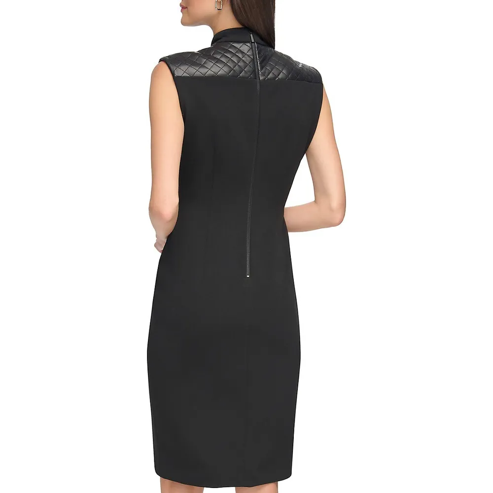 Quilted Faux Leather and Scuba Crepe Sheath Dress