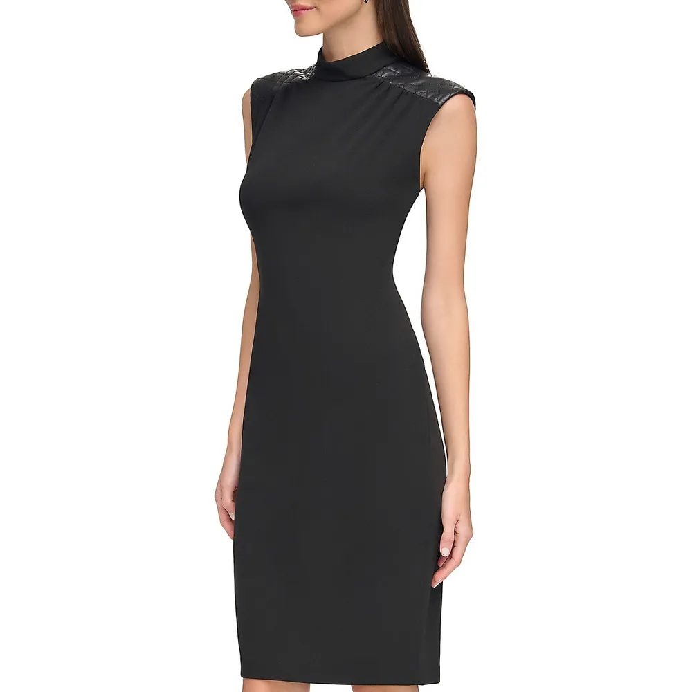 Quilted Faux Leather and Scuba Crepe Sheath Dress