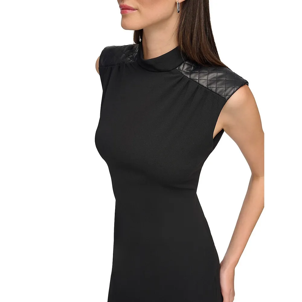 Quilted Faux Leather and Scuba Crepe Sheath Dress