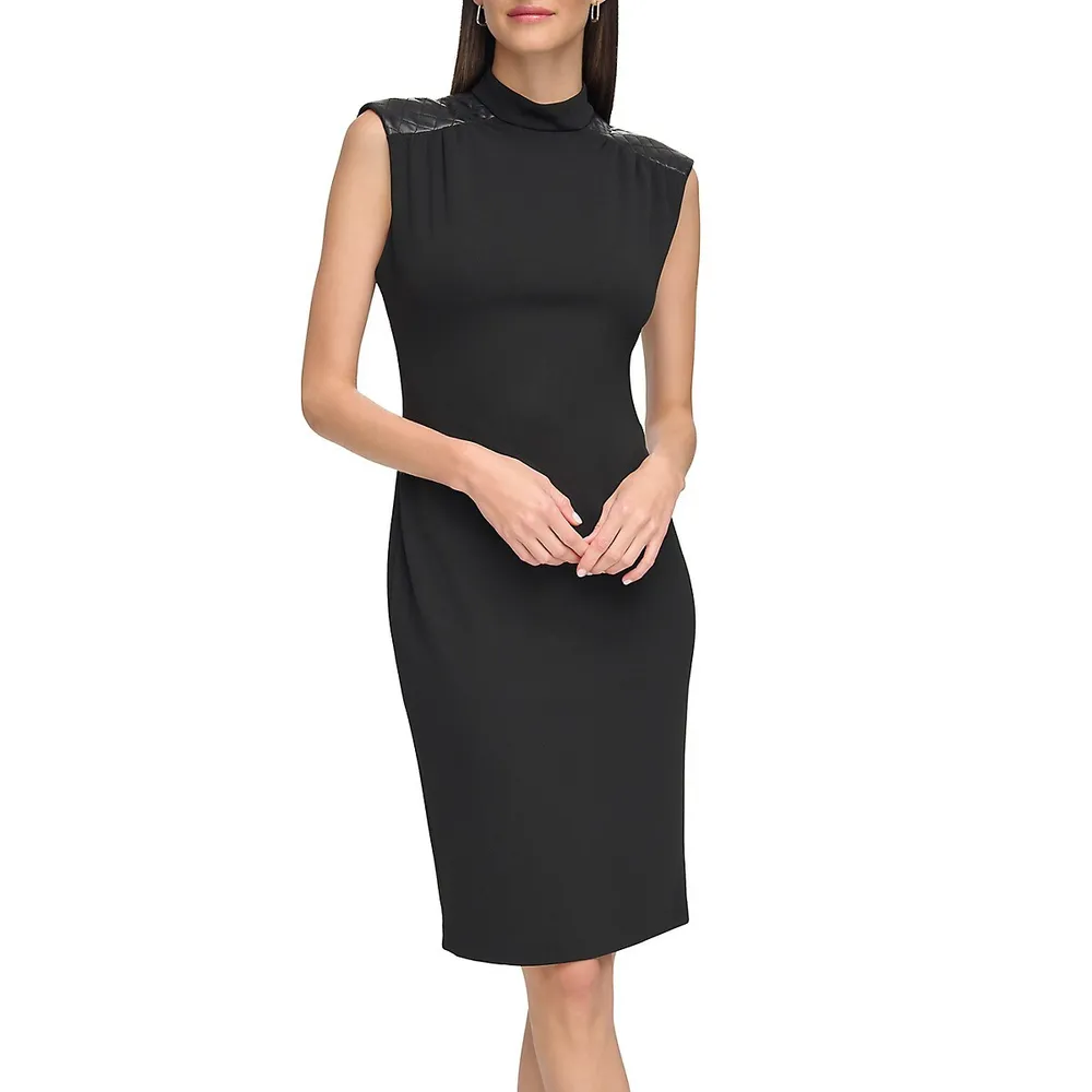 Quilted Faux Leather and Scuba Crepe Sheath Dress