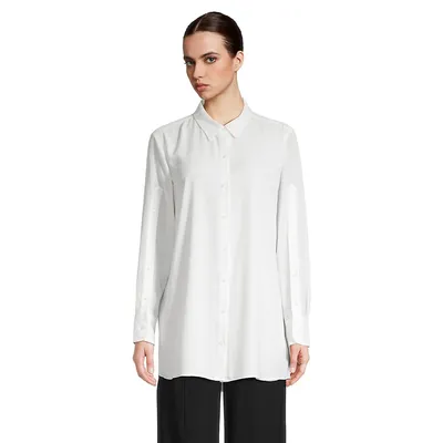 Extended-Sleeve-Placket Longline Blouse