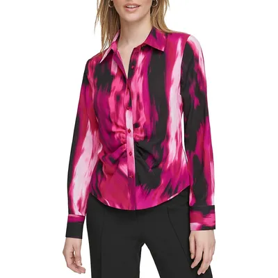 Printed Ruched-Front Shirt