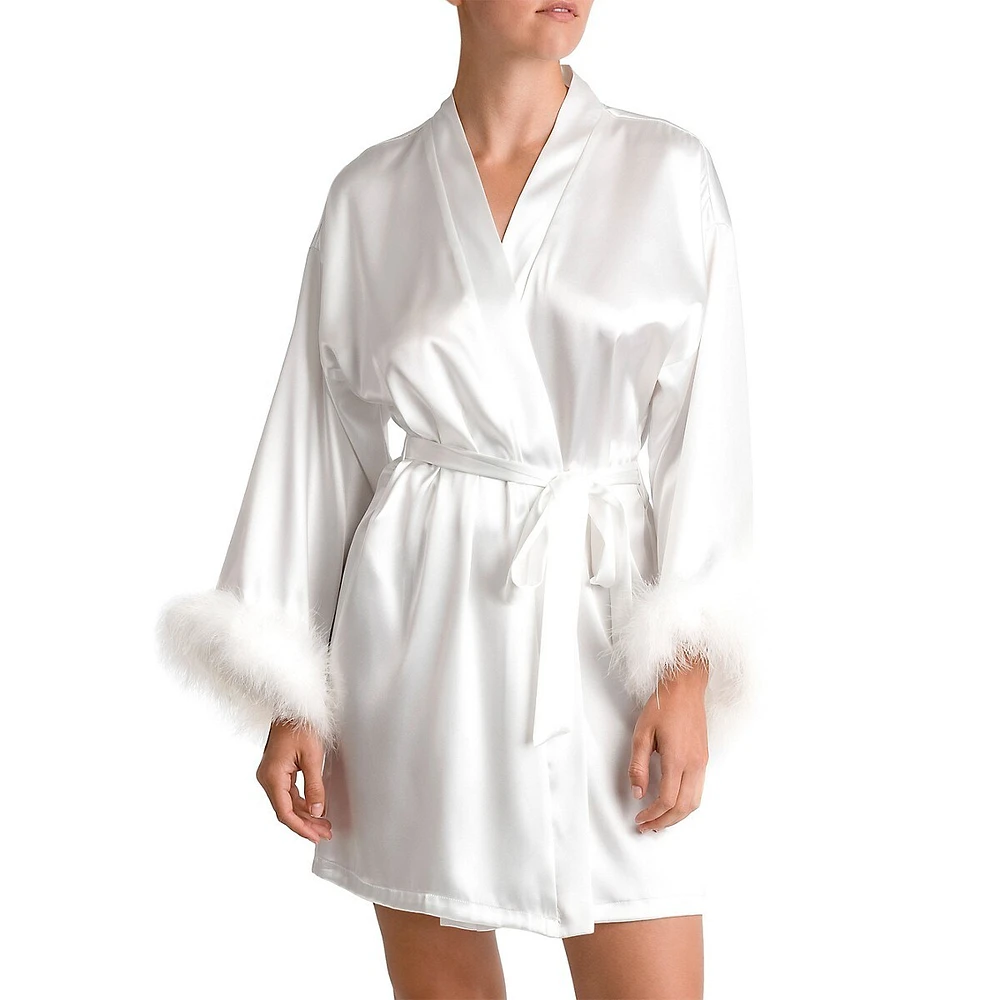 Hope Marabou-Trim Satin Wrap Robe