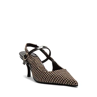 Tanya Houndstooth Leather Slingback Pumps