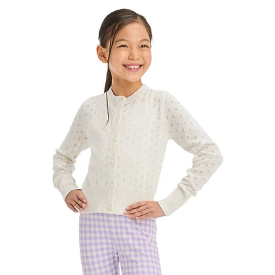 Girl's Pointelle Button-Front Cardigan