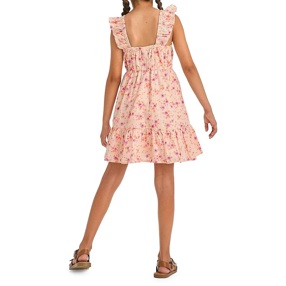 Robe tissée et fleurie à manches bouffantes pour fille