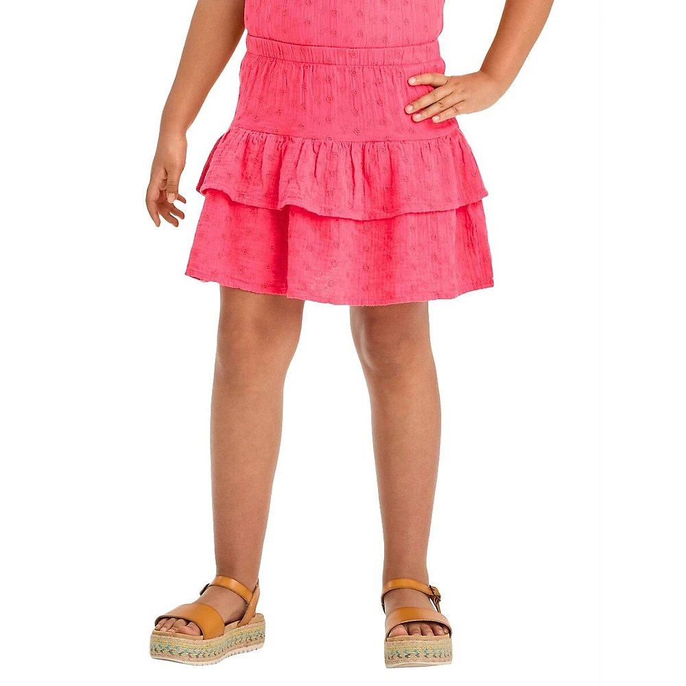 Girl's Tiered Eyelet Embroidered Pull-On Skirt