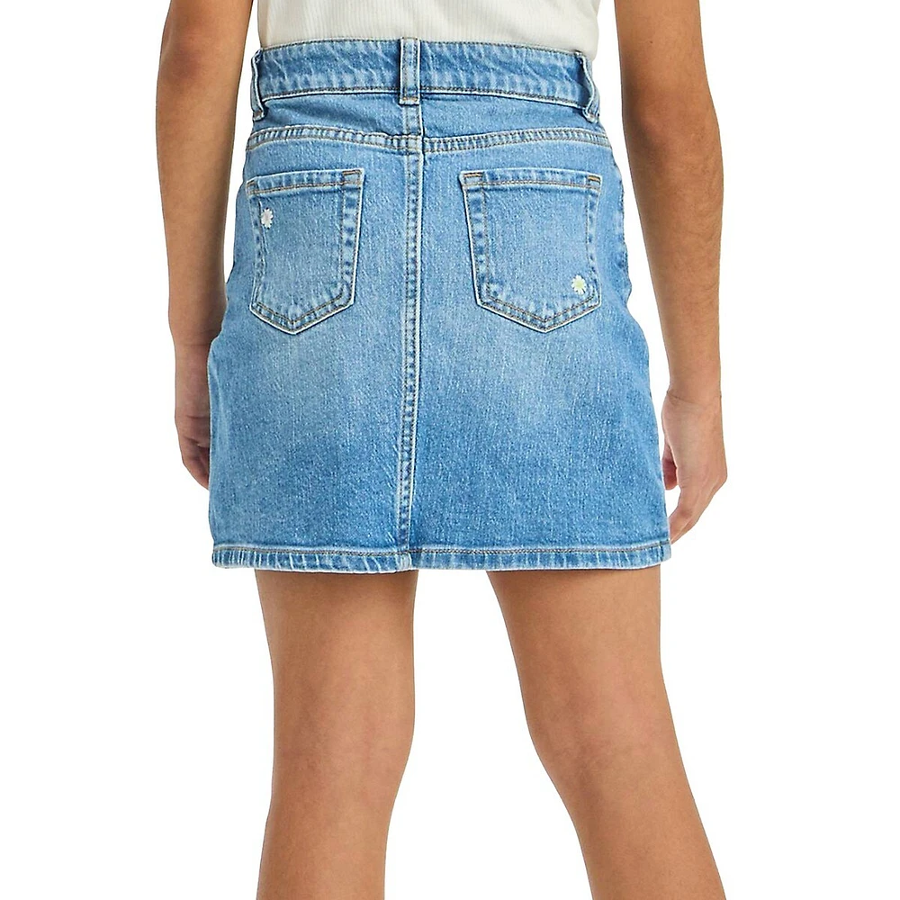 Girl's High-Rise Daisy Embroidered Jean Skirt