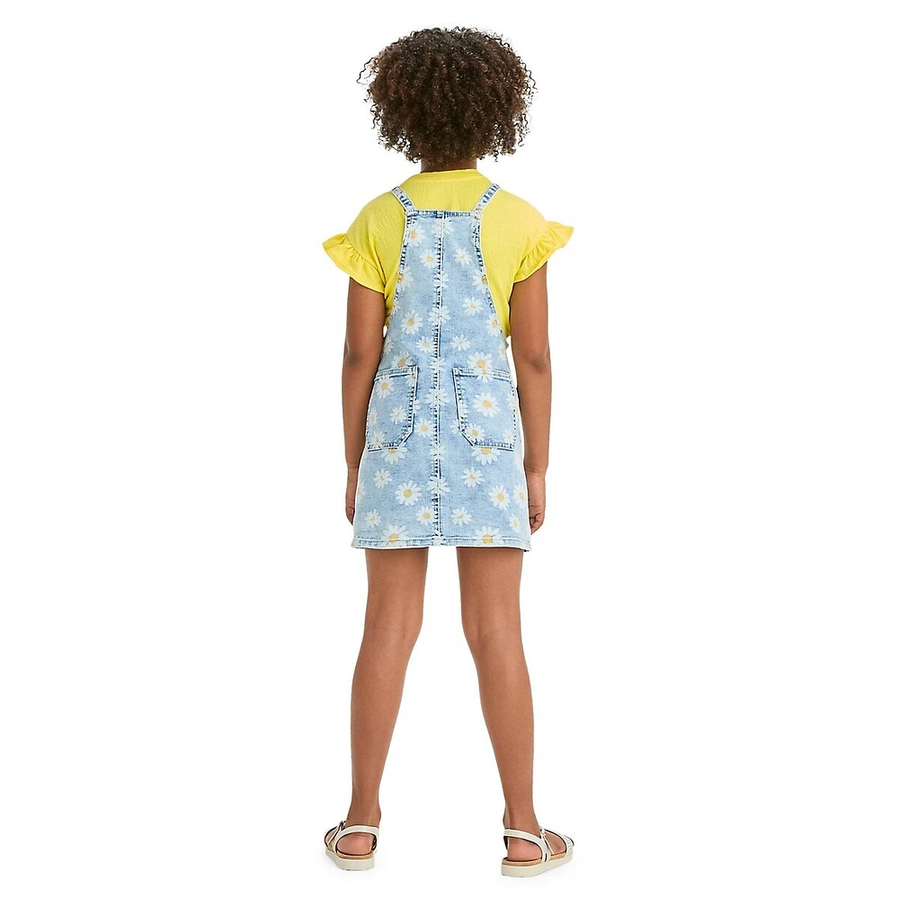 Girls' Daisy-Printed Denim Skirtall Dress