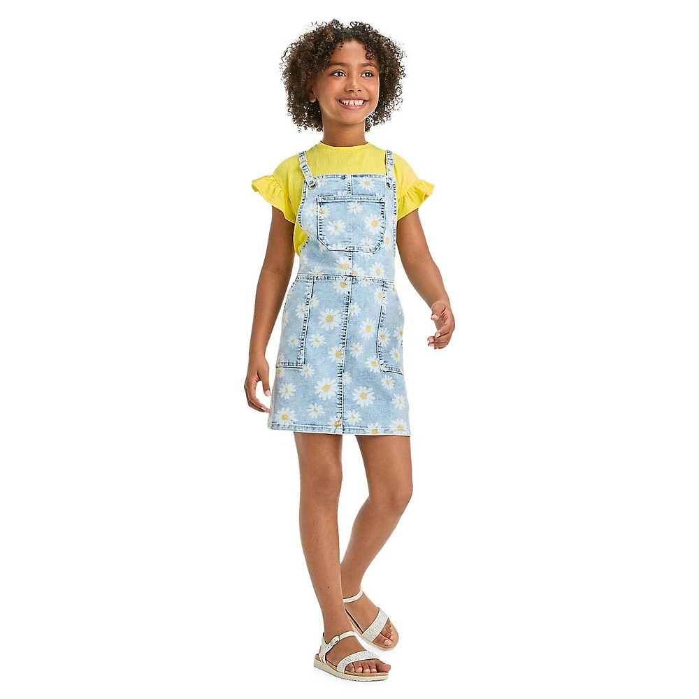 Girls' Daisy-Printed Denim Skirtall Dress