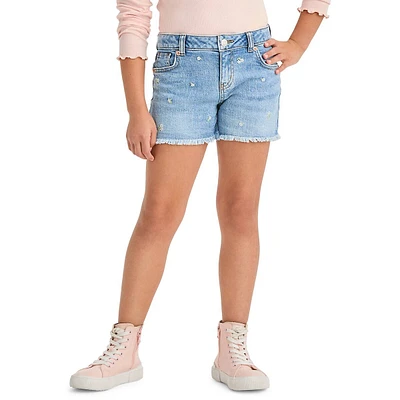 Girl's Mid-Rise Cut-Off Floral Embroidery Jean Shorts