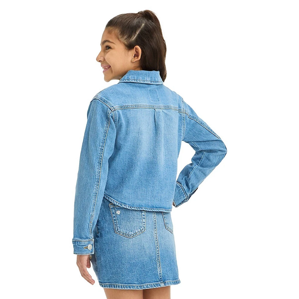 Veste en denim avec marguerites brodées pour fille