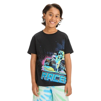 Boy's Neon Race Car Graphic T-Shirt
