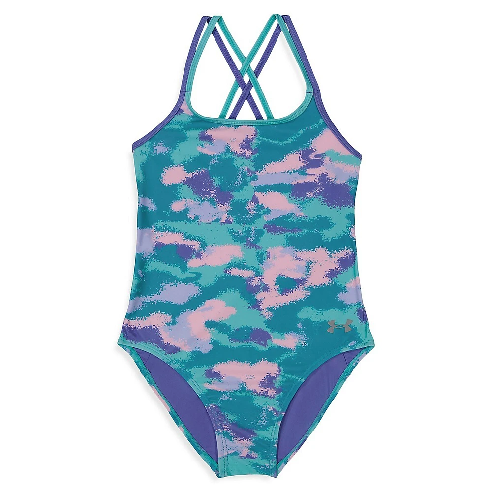 Girl's Dissolve Camo UPF 30 One-Piece Swimsuit