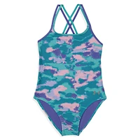 Girl's Dissolve Camo UPF 30 One-Piece Swimsuit