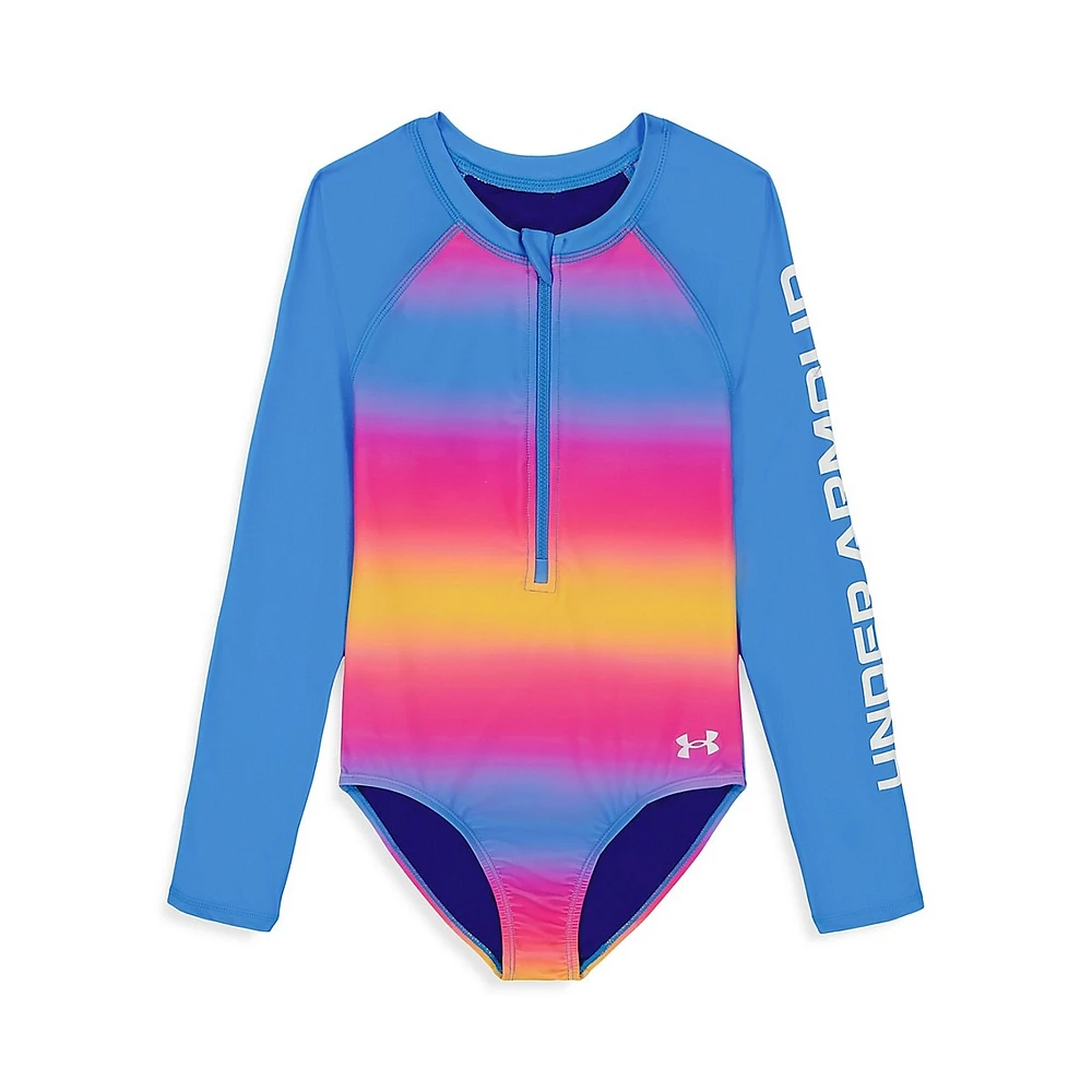 Girl's Ombre UPF 50+ One-PIece Rashguard Swimsuit