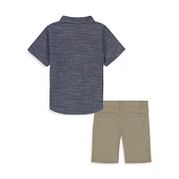 Little Boy's 2-Piece Collared Shirt & Shorts Set