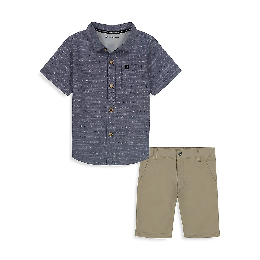 Little Boy's 2-Piece Collared Shirt & Shorts Set