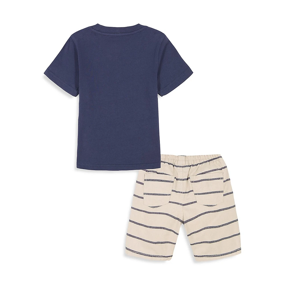 Little Boy's 2-Piece Logo T-Shirt & Striped Shorts Set