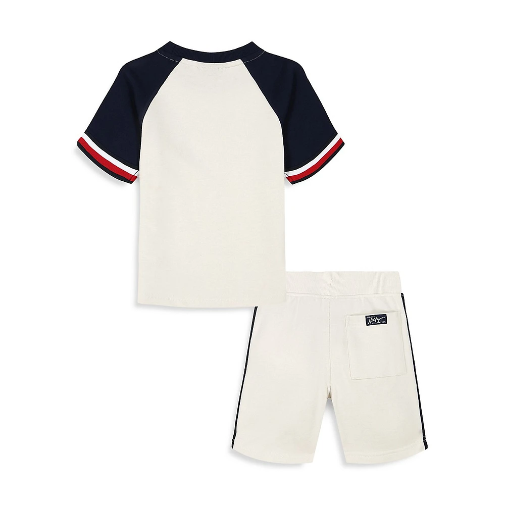 Little Boy's 2-Piece French Terry Baseball T-Shirt & Drawstring Shorts Set