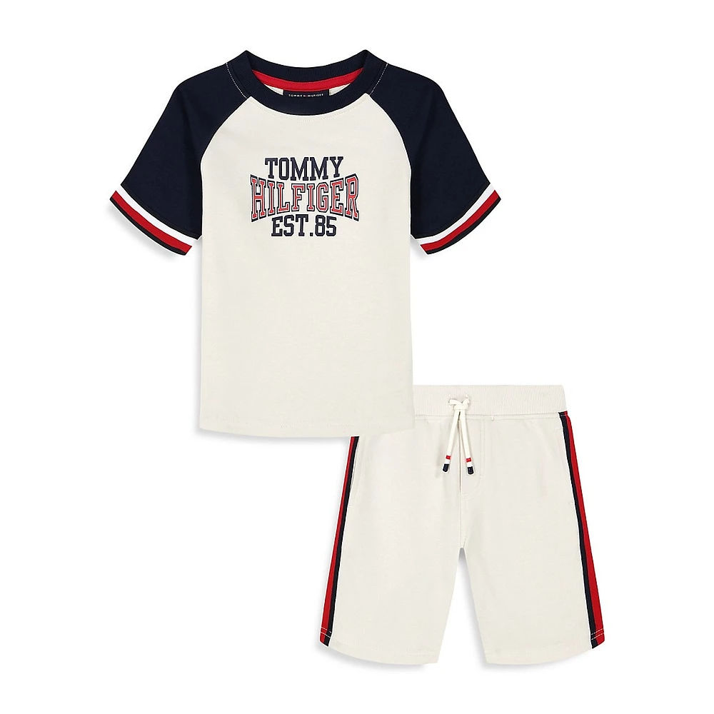 Little Boy's 2-Piece French Terry Baseball T-Shirt & Drawstring Shorts Set