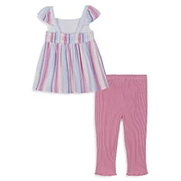 Little Girl's 2-Piece Woven Tunic & Ribbed Capri Pants Set