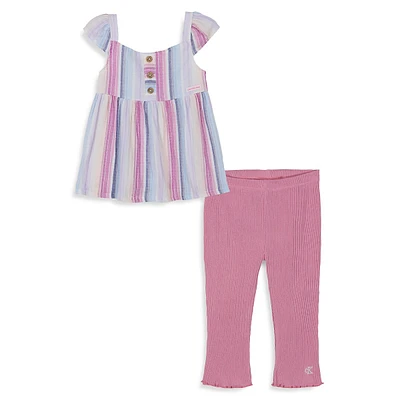 Little Girl's 2-Piece Woven Tunic & Ribbed Capri Pants Set
