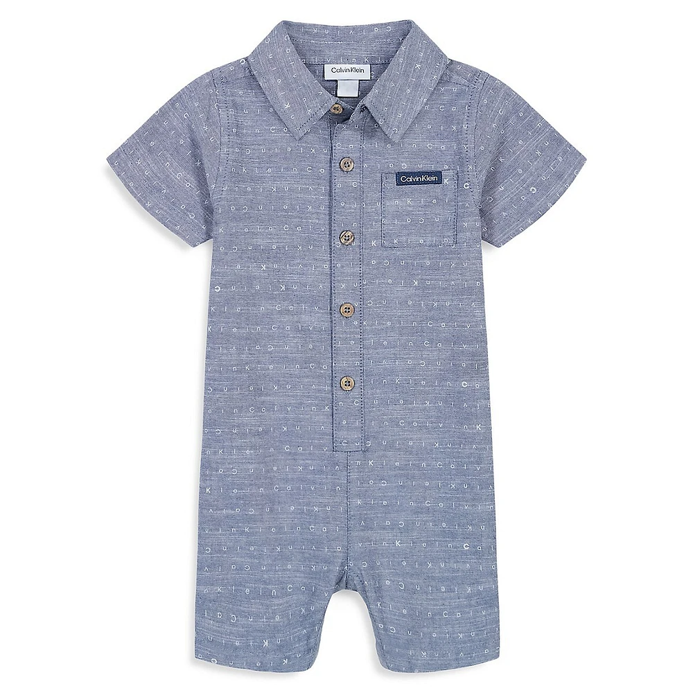 Little Boy's Logo-Print Collared Romper