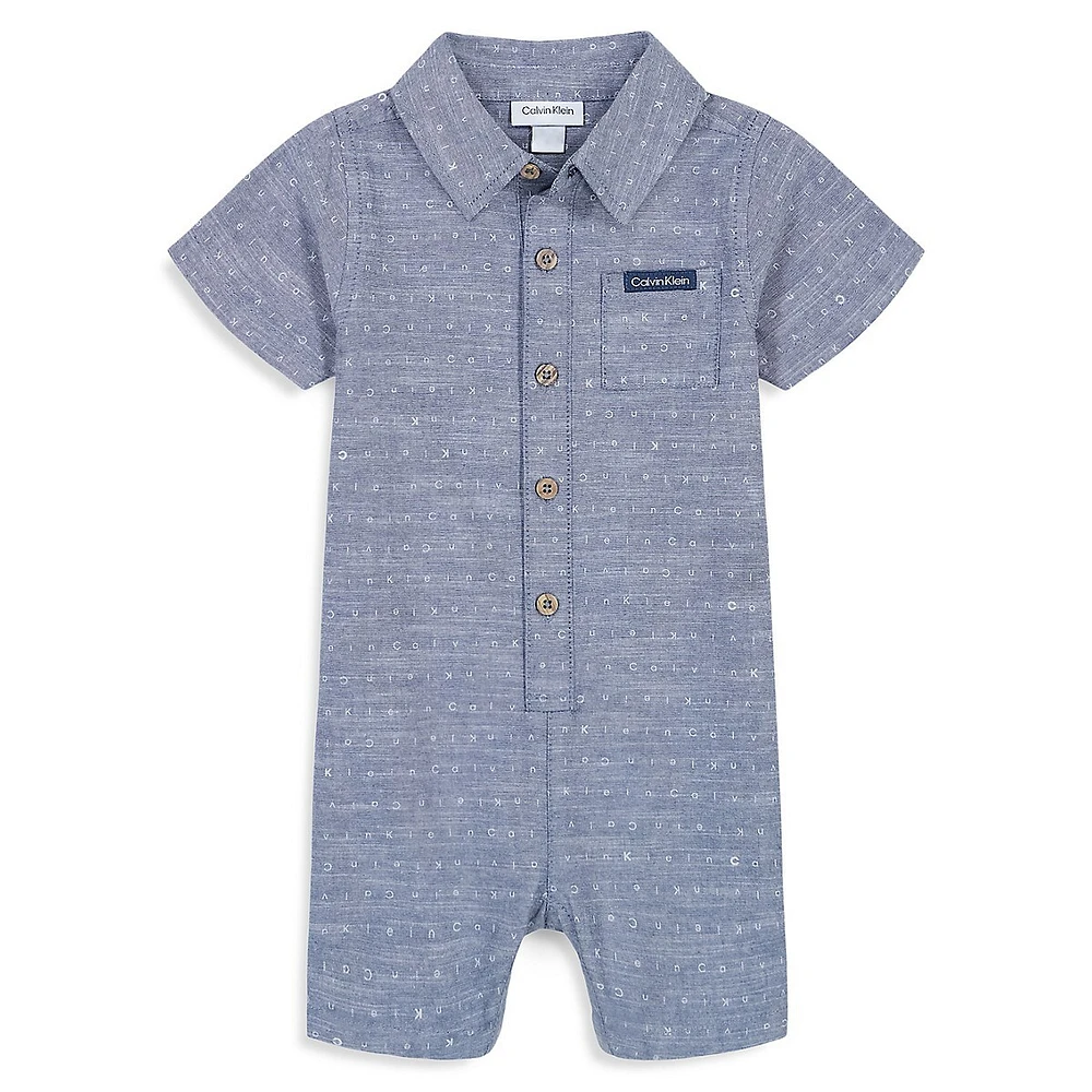 Baby Boy's Logo-Print Collared Romper