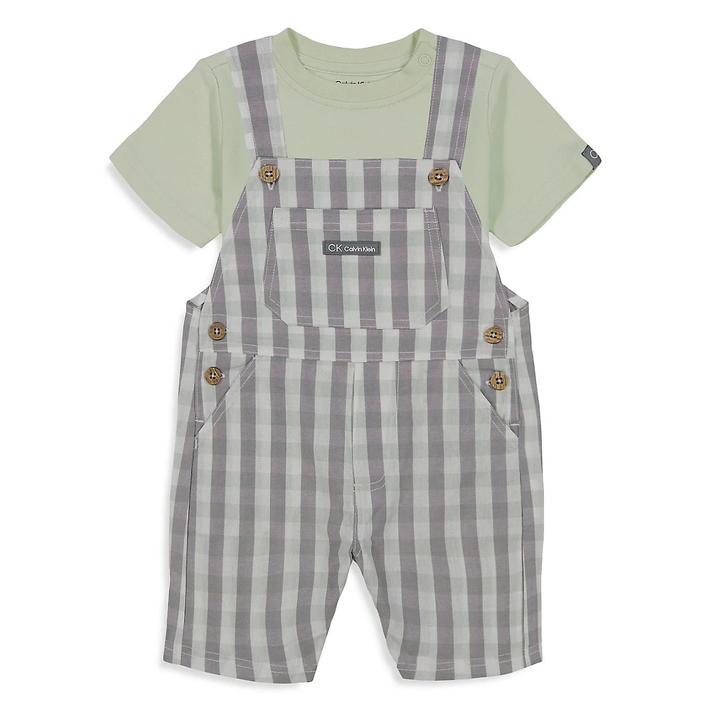 Baby Boy's 2-Piece Gingham Shortall Set