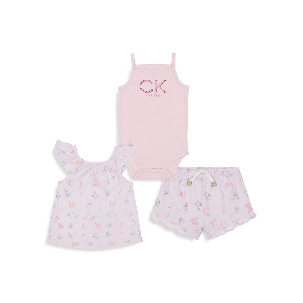 Baby Girl's 3-Piece Floral-Print Shorts Set