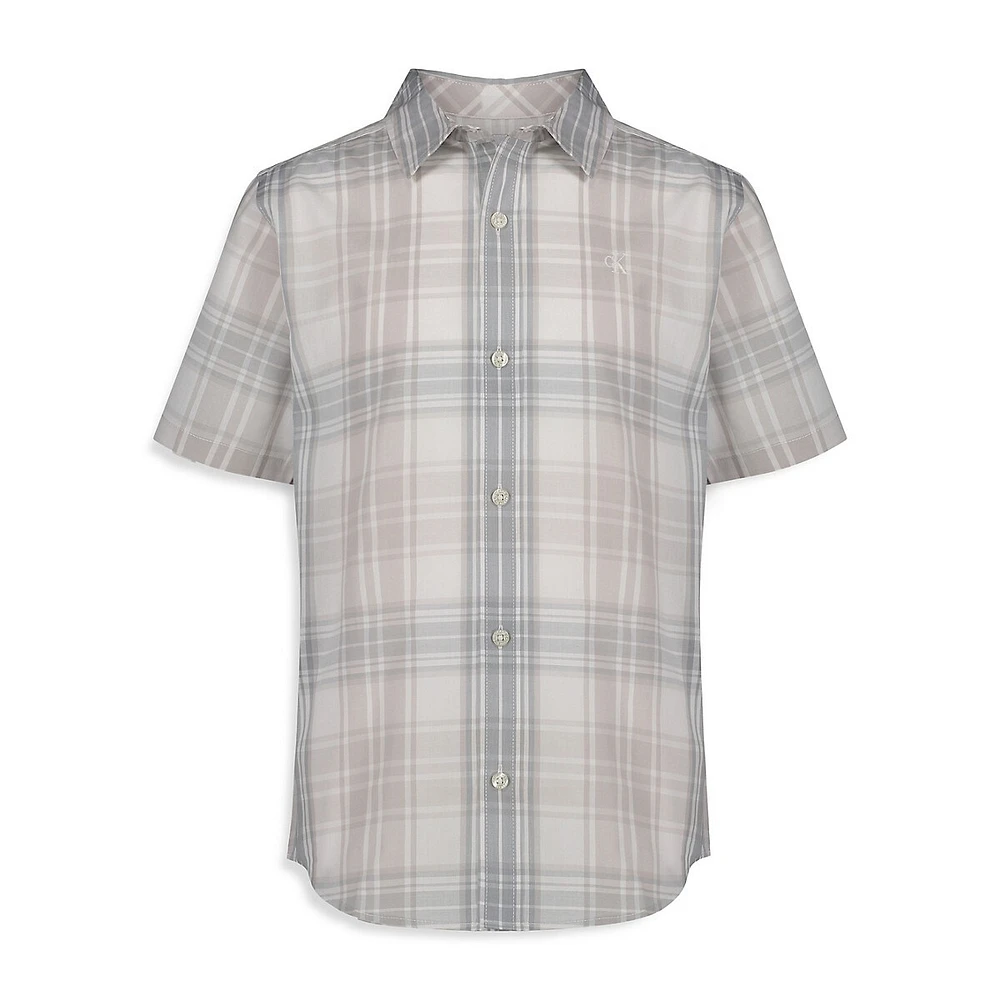 Boy's Washed Yarn-Dyed Plaid Short-Sleeve Shirt