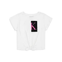 Girl's Monogram Sequin Knotted T-Shirt