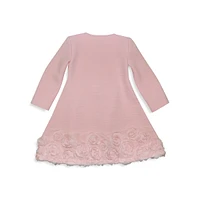 Little Girl's Fit-&-Flare Sparkle Overlay Dress & Ruffled Rosette Border Coat