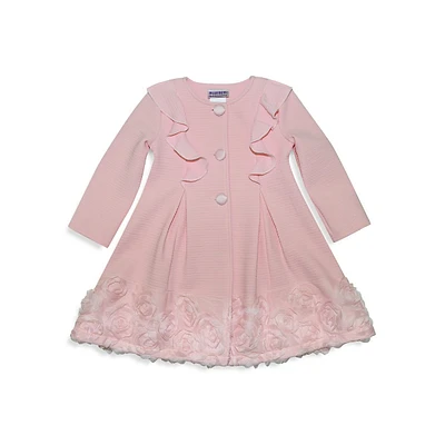 Little Girl's Fit-&-Flare Sparkle Overlay Dress & Ruffled Rosette Border Coat