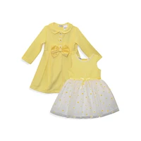 Little Girl's Fit-&-Flare Daisy Overlay Dress & Daisy-Button Pleated Coat