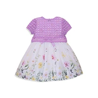 Little Girl's Fit-&-Flare Floral Border Dress & Knit Shrug