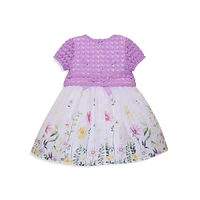 Little Girl's Fit-&-Flare Floral Border Dress & Knit Shrug