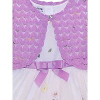 Little Girl's Fit-&-Flare Floral Border Dress & Knit Shrug