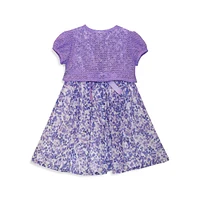 Little Girl's Fit-&-Flare Lilac Floral Dress & Knit Shrug