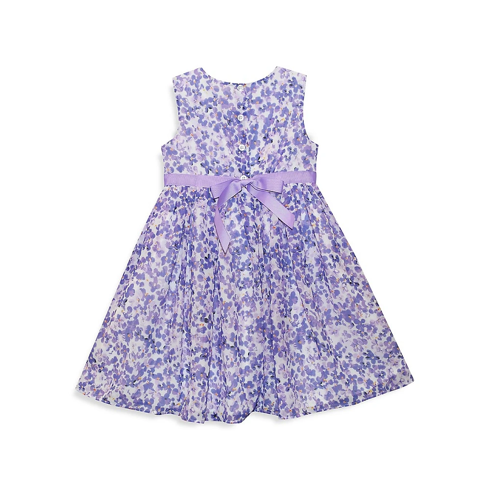 Little Girl's Fit-&-Flare Lilac Floral Dress & Knit Shrug