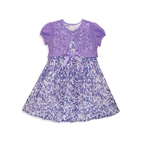 Little Girl's Fit-&-Flare Lilac Floral Dress & Knit Shrug