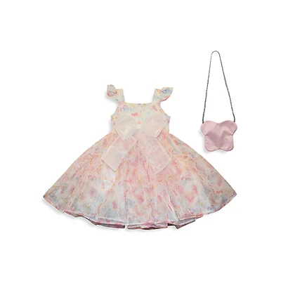 Baby Girl's Fit-&-Flare Butterfly Taffetta Dress & Purse