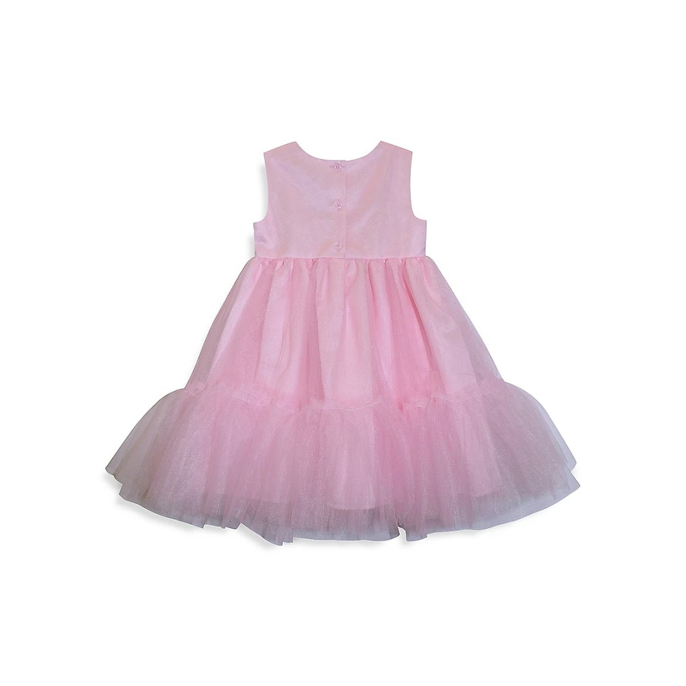 Little Girl's Fit-&-Flare Ruffle-Hem Tulle Dress & Sequin Floral Peplum Jacket