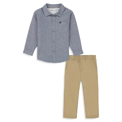 Little Boy's 2-Piece Plaid Shirt & Twill Pants