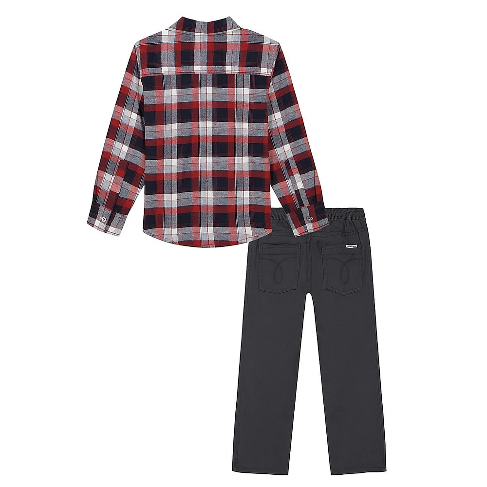 Little Boy's 2-Piece Plaid Shirt & Twill Pants Set