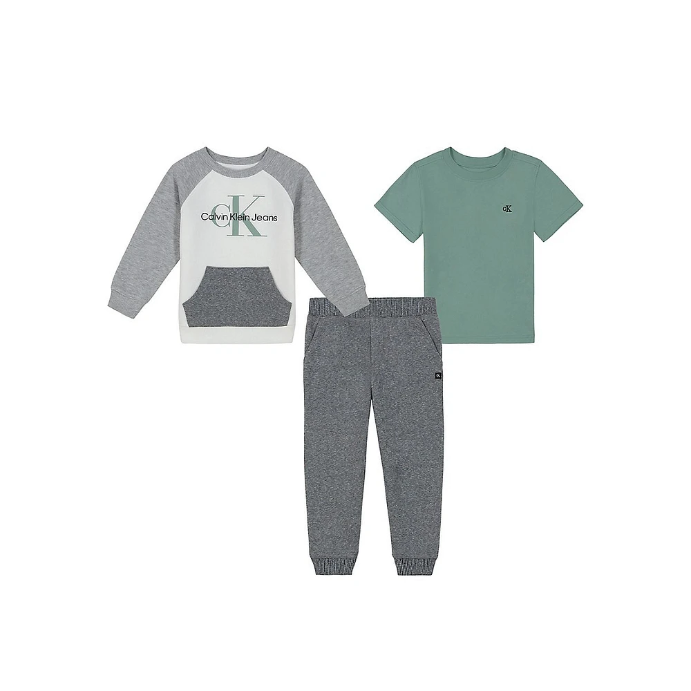 Little Boy's 3-Piece Sweatshirt, Joggers & T-Shirt Set