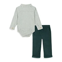 Baby Boy's 2-Piece Plaid Bodysuit & Cord Pants Set