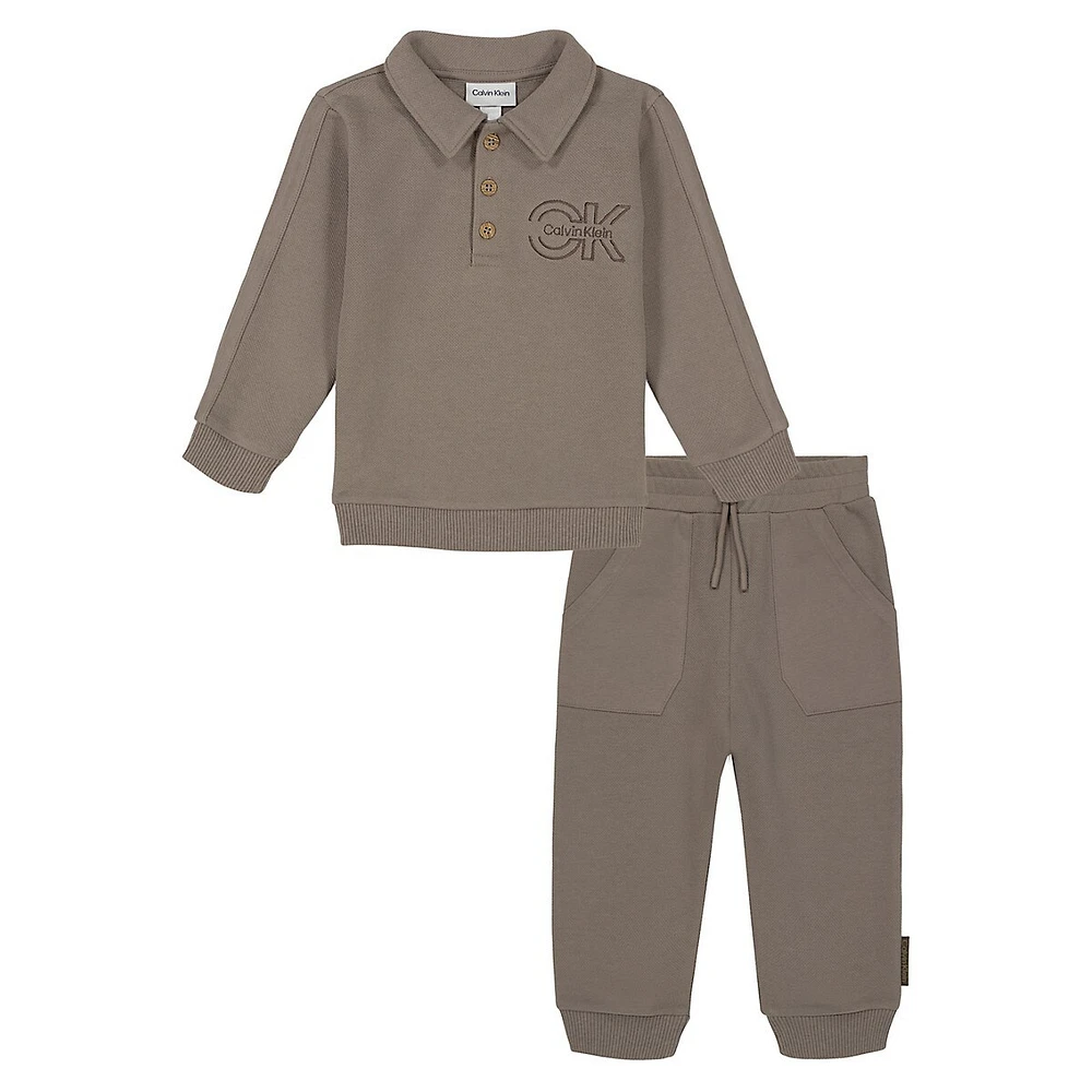 Baby Boy's 2-Piece PIqué Fleece Polo & Joggers Set