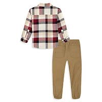 Little Boy's 2-Piece Plaid Shirt & Chino Jogger Pants